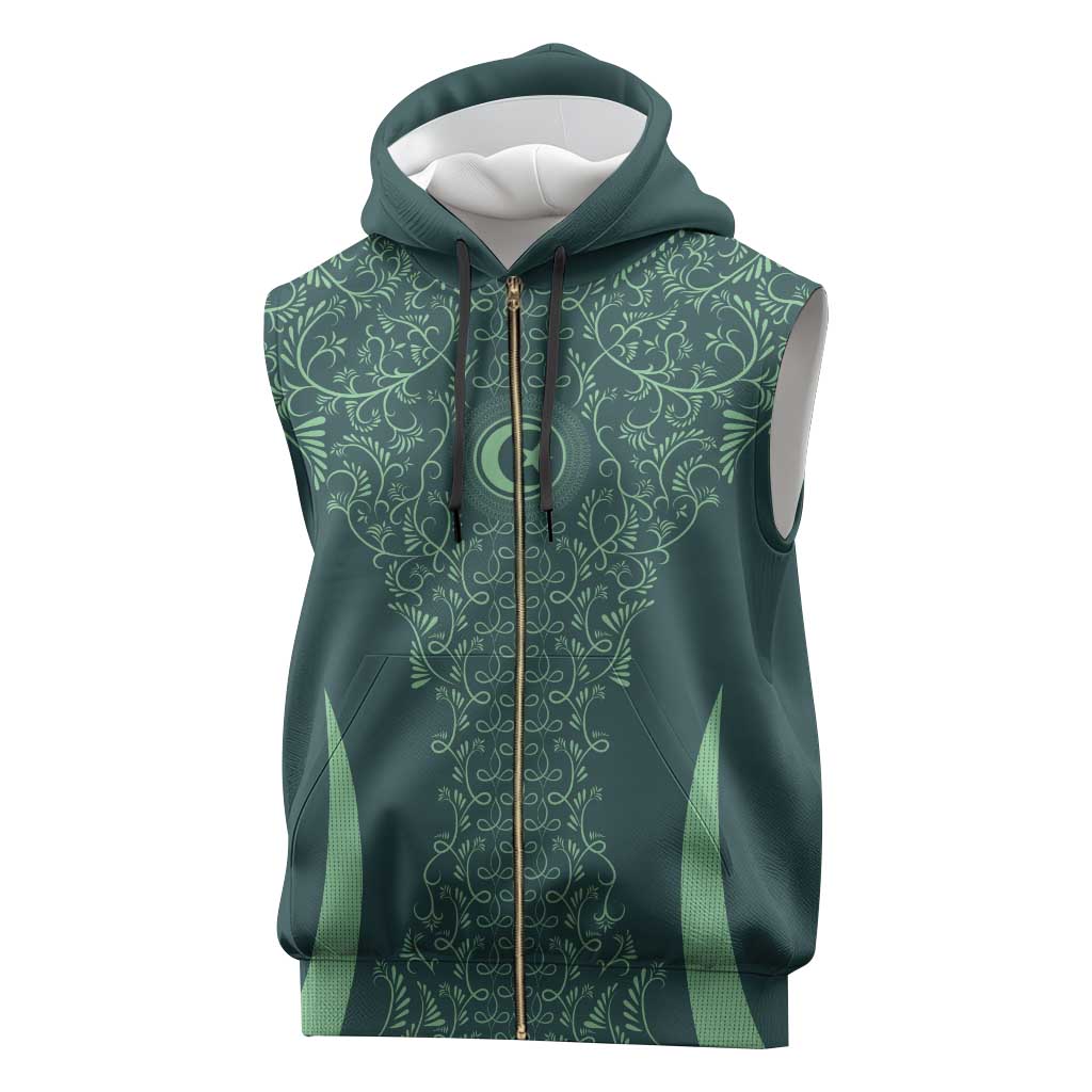 Custom Algeria Football Sleeveless Zip Hoodie Come On Greens - Wonder Print Shop