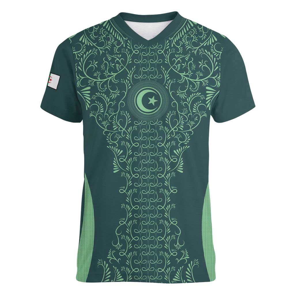 Custom Algeria Football Women V-Neck T-Shirt Come On Greens - Wonder Print Shop