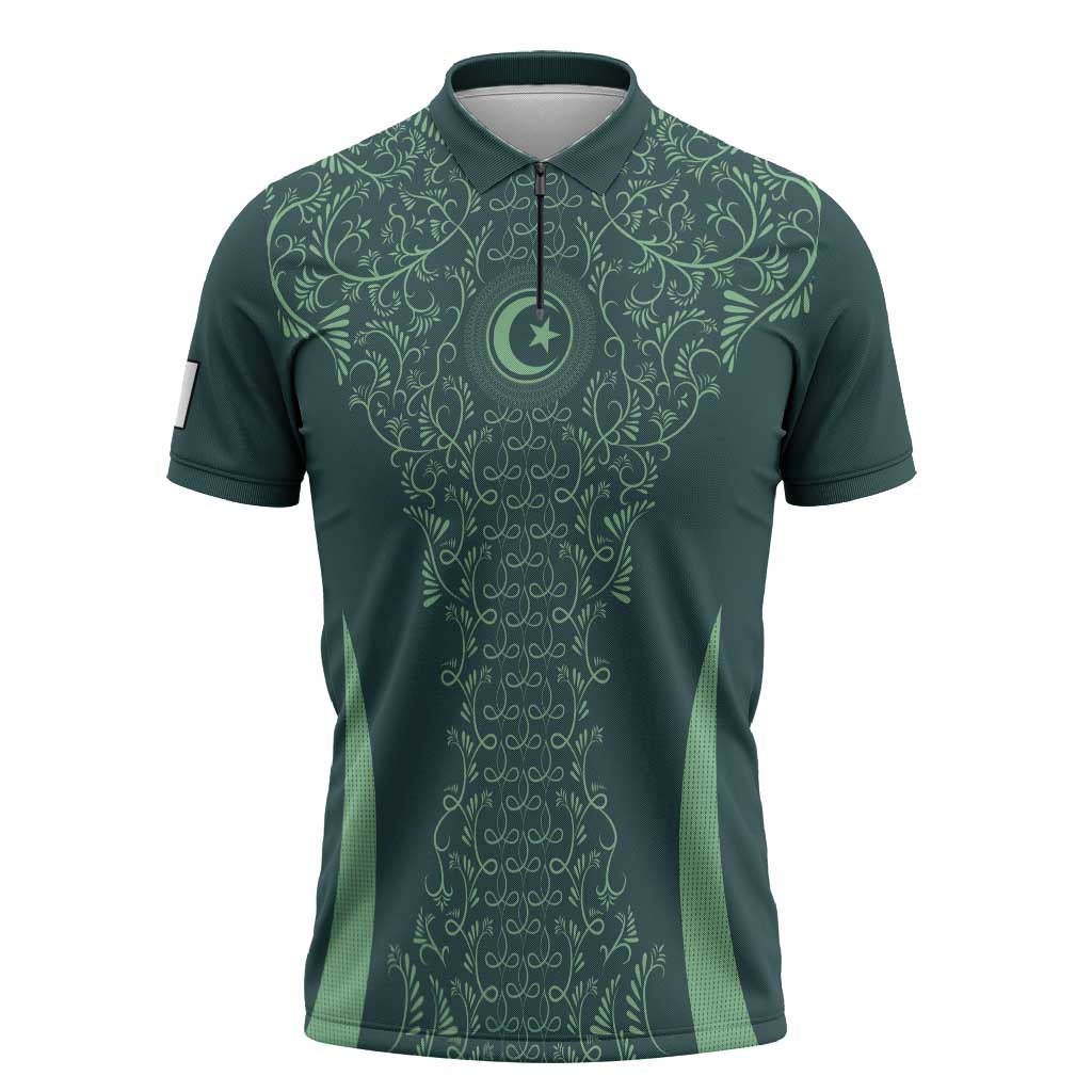 Custom Algeria Football Zipper Polo Shirt Come On Greens - Wonder Print Shop
