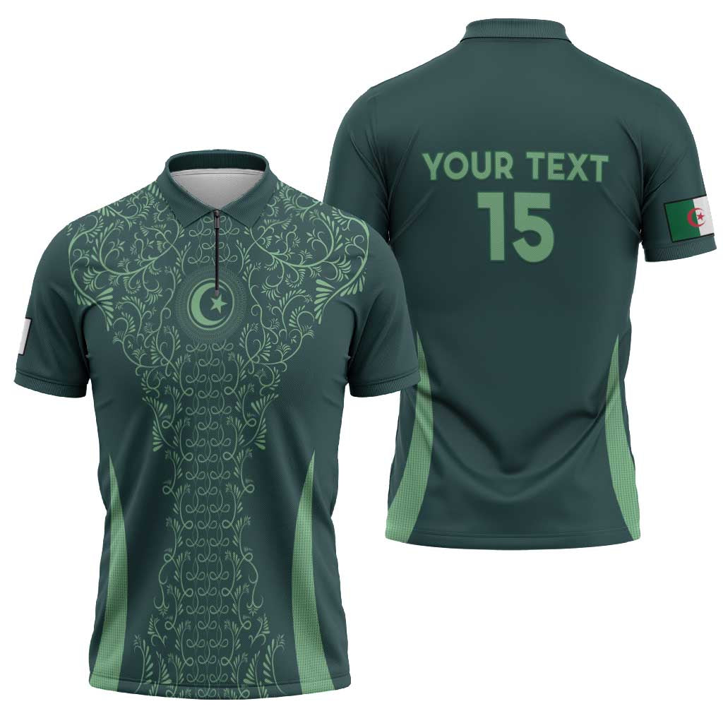 Custom Algeria Football Zipper Polo Shirt Come On Greens - Wonder Print Shop