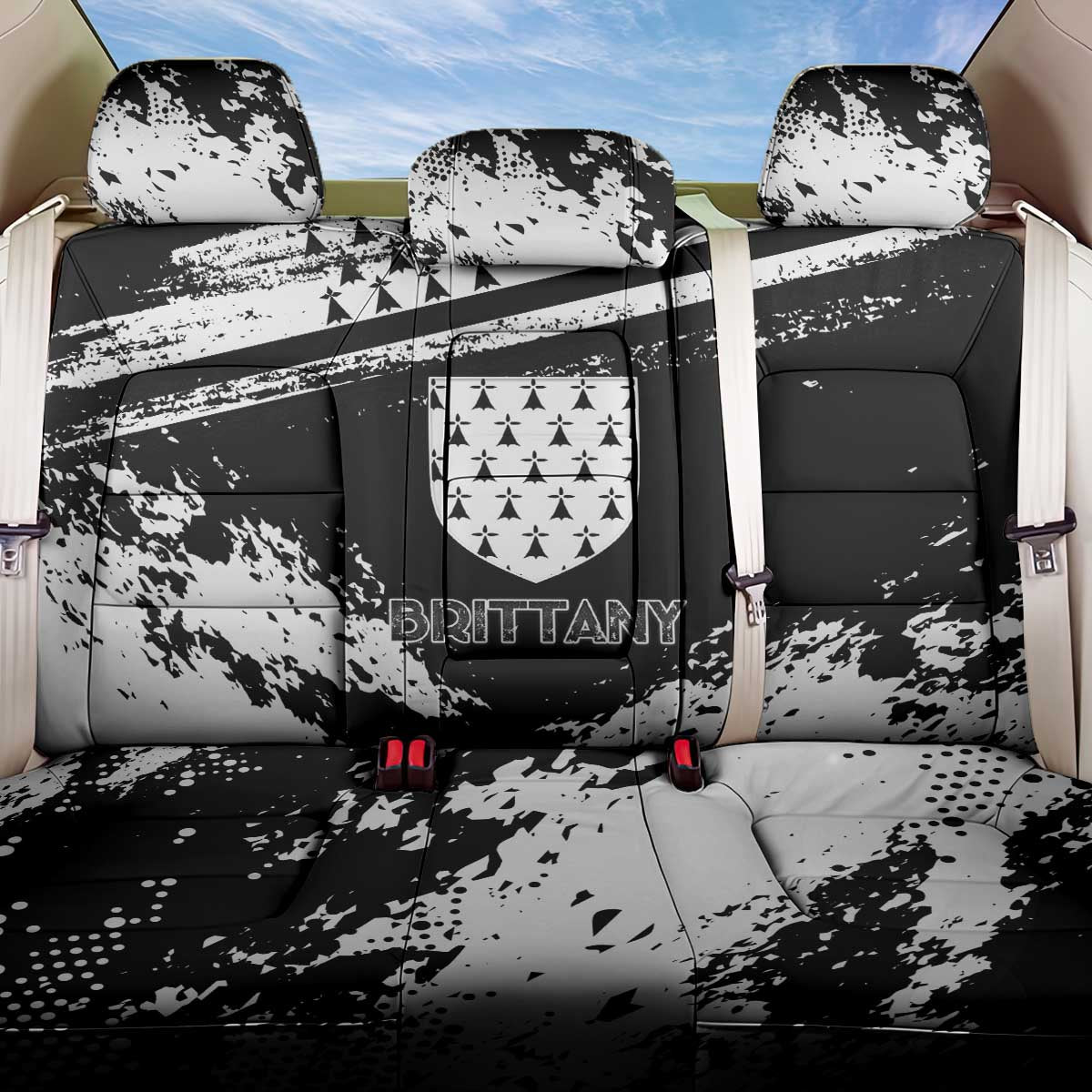 Brittany Back Car Seat Cover Coat Of Arms With Triskelion - Grunge Style - Wonder Print Shop