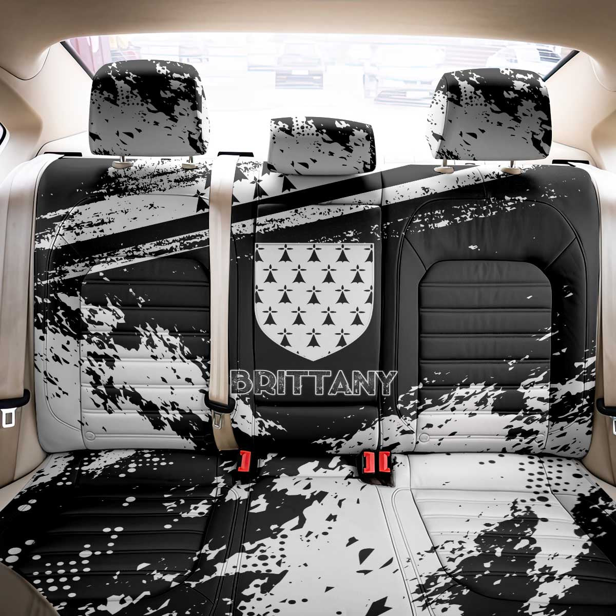 Brittany Back Car Seat Cover Coat Of Arms With Triskelion - Grunge Style - Wonder Print Shop