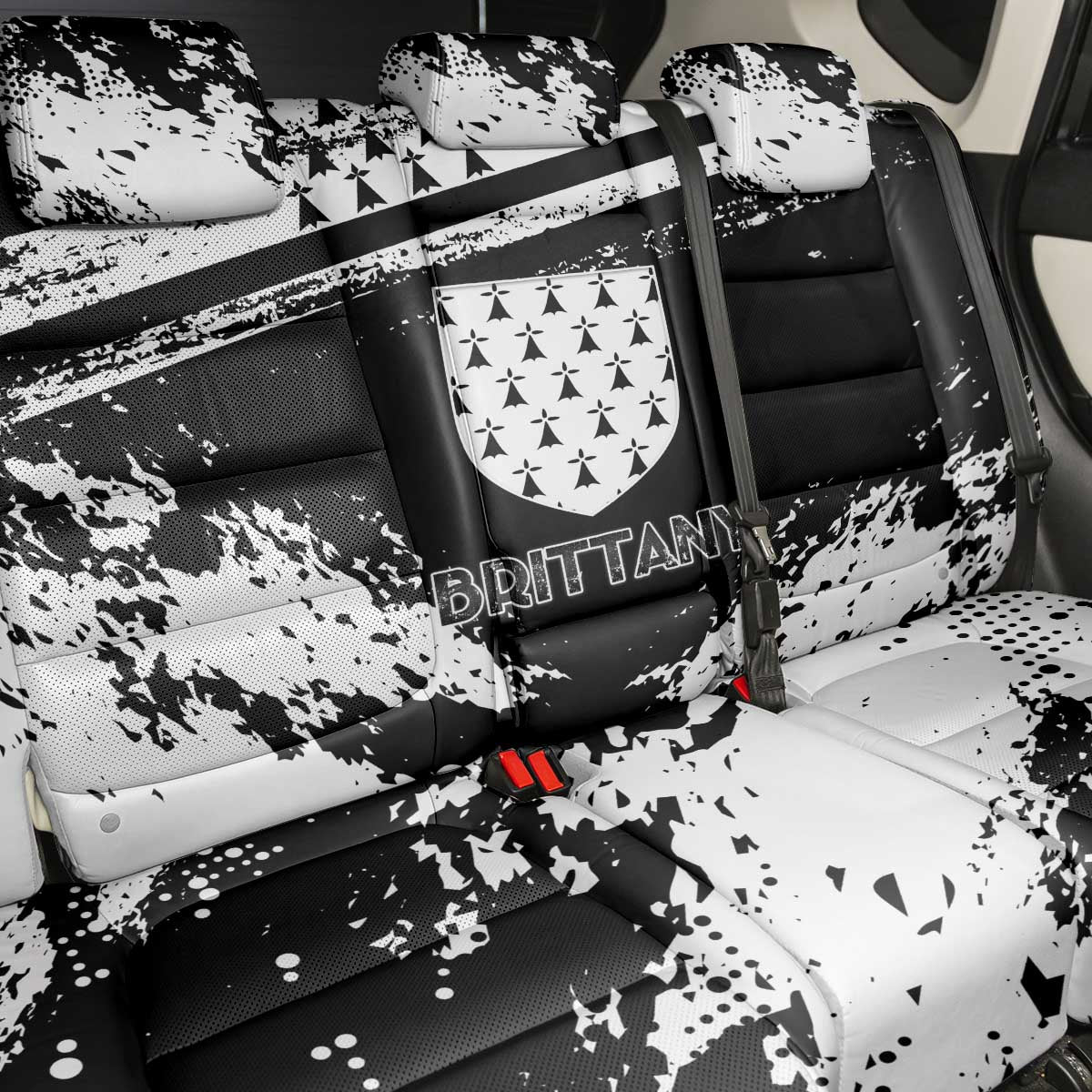 Brittany Back Car Seat Cover Coat Of Arms With Triskelion - Grunge Style - Wonder Print Shop