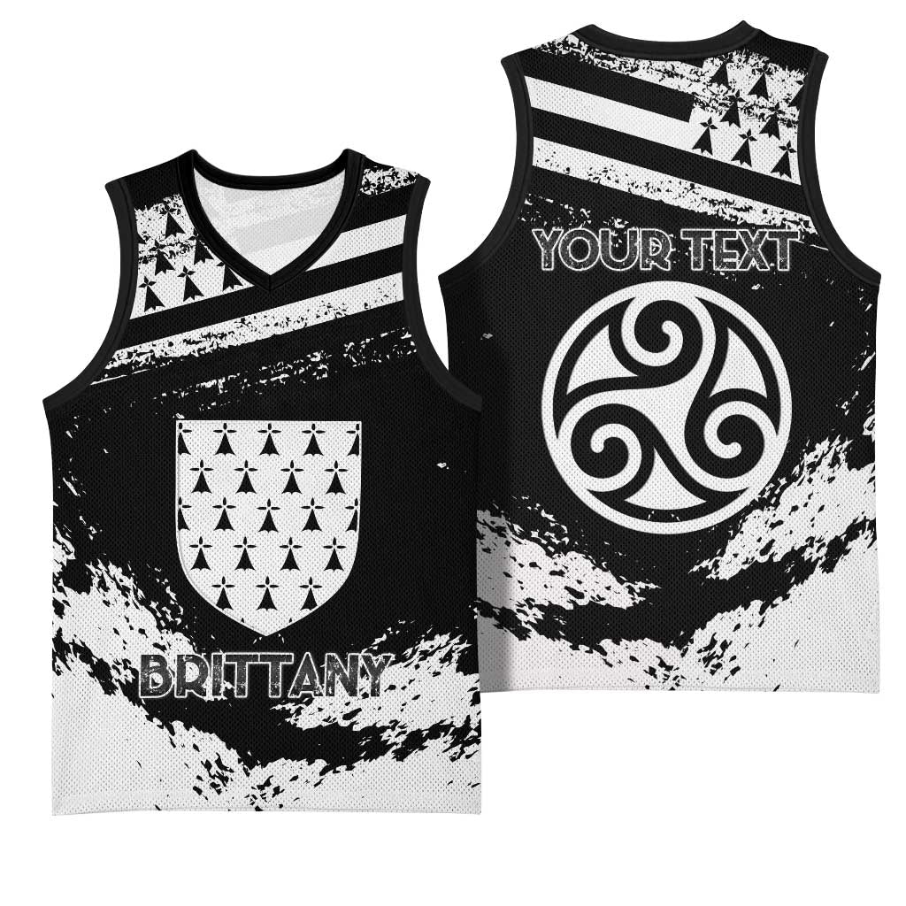 Personalized Brittany Basketball Jersey Coat Of Arms With Triskelion - Grunge Style - Wonder Print Shop