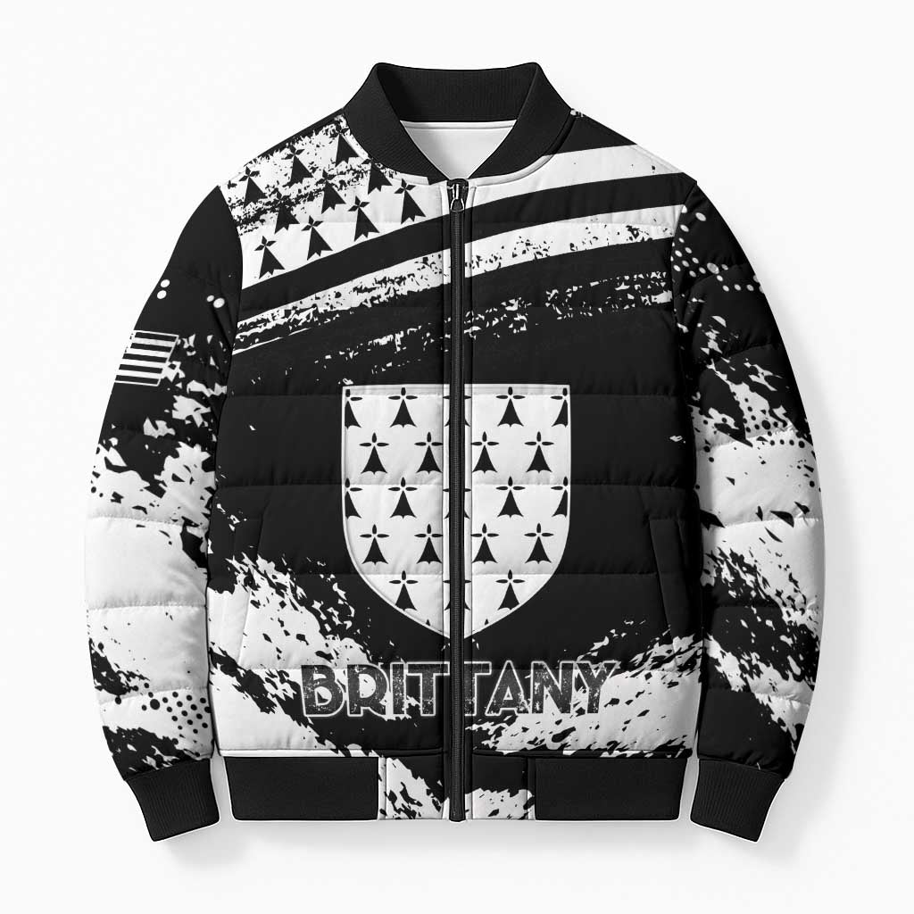 Personalized Brittany Bomber Puffer Jacket Coat Of Arms With Triskelion - Grunge Style - Wonder Print Shop