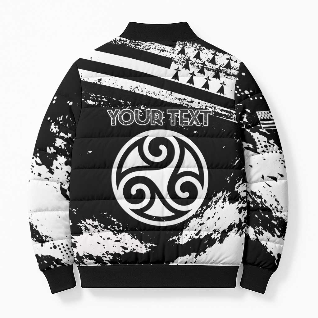 Personalized Brittany Bomber Puffer Jacket Coat Of Arms With Triskelion - Grunge Style - Wonder Print Shop