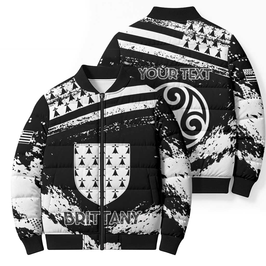 Personalized Brittany Bomber Puffer Jacket Coat Of Arms With Triskelion - Grunge Style - Wonder Print Shop