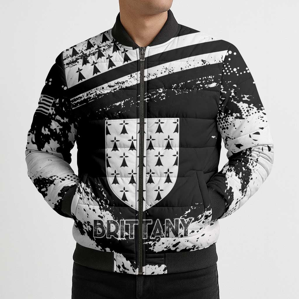 Personalized Brittany Bomber Puffer Jacket Coat Of Arms With Triskelion - Grunge Style - Wonder Print Shop