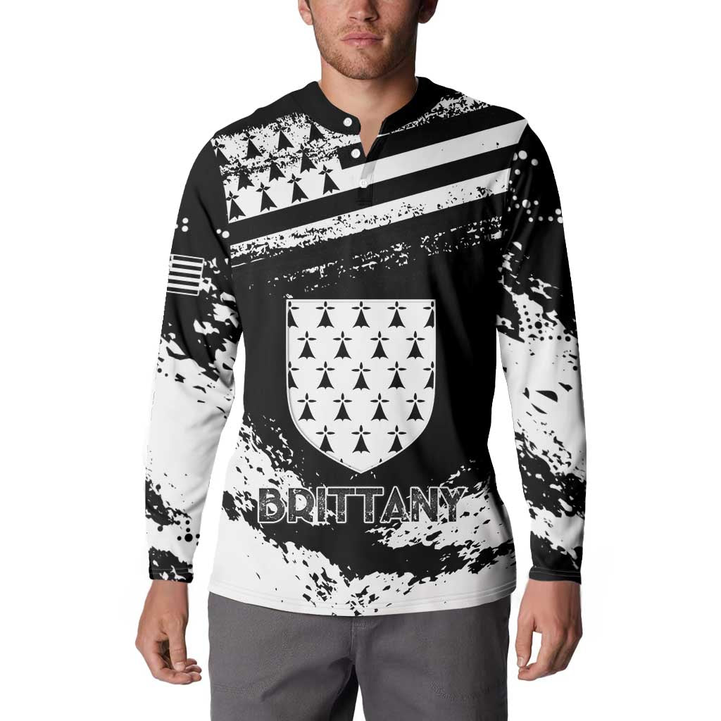 Personalized Brittany Button Sweatshirt Coat Of Arms With Triskelion - Grunge Style - Wonder Print Shop