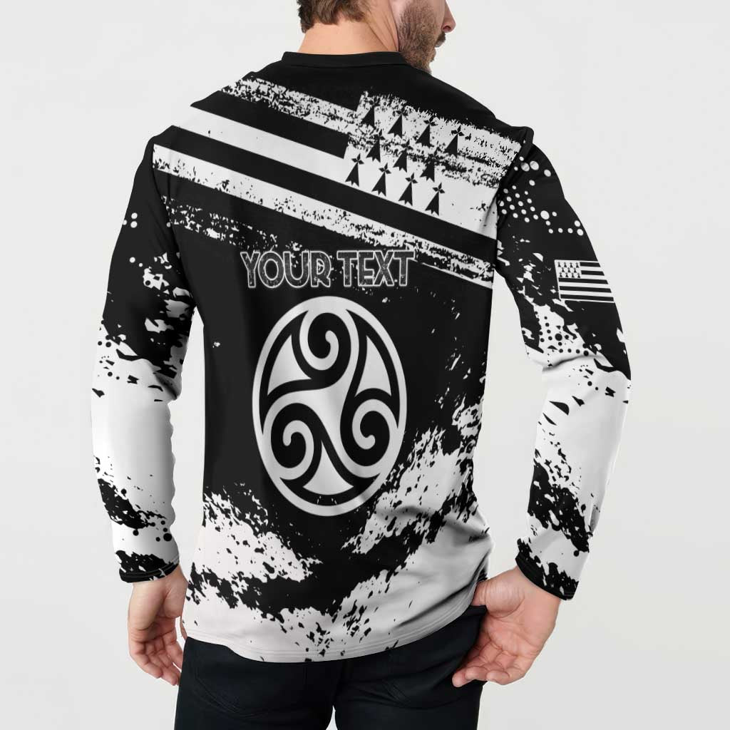 Personalized Brittany Button Sweatshirt Coat Of Arms With Triskelion - Grunge Style - Wonder Print Shop