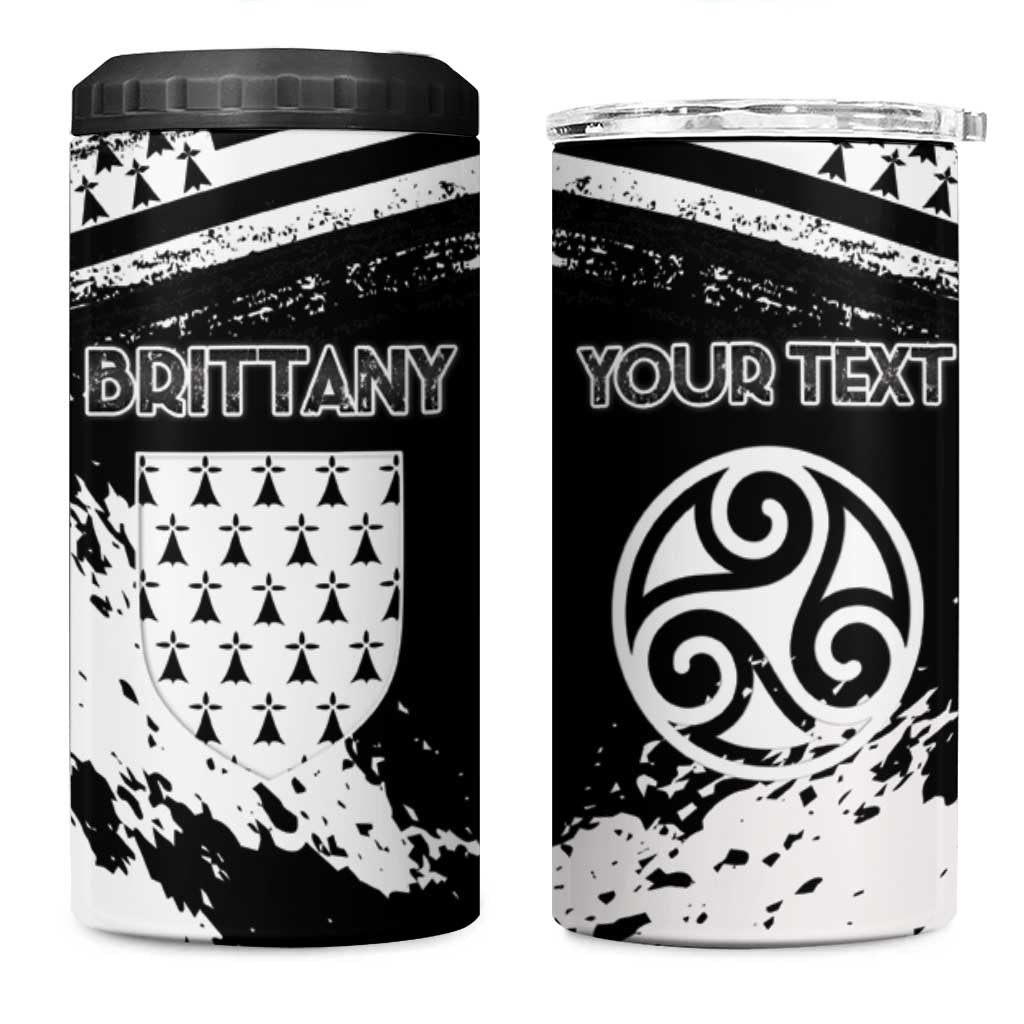 Personalized Brittany 4 in 1 Can Cooler Tumbler Coat Of Arms With Triskelion - Grunge Style - Wonder Print Shop
