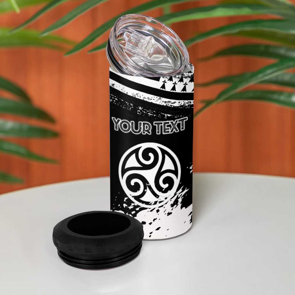 Personalized Brittany 4 in 1 Can Cooler Tumbler Coat Of Arms With Triskelion - Grunge Style - Wonder Print Shop