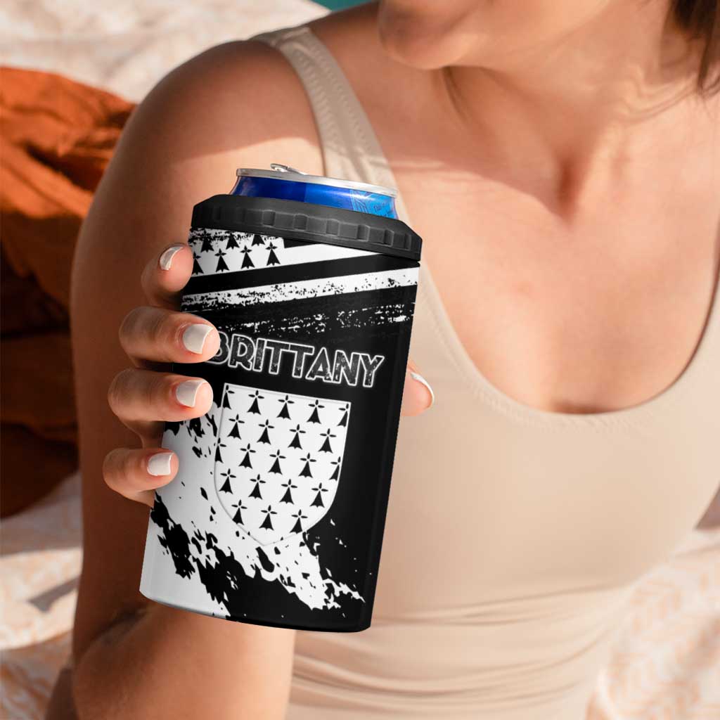 Personalized Brittany 4 in 1 Can Cooler Tumbler Coat Of Arms With Triskelion - Grunge Style - Wonder Print Shop