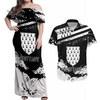 Personalized Brittany Couples Matching Off Shoulder Maxi Dress and Hawaiian Shirt Coat Of Arms With Triskelion - Grunge Style - Wonder Print Shop