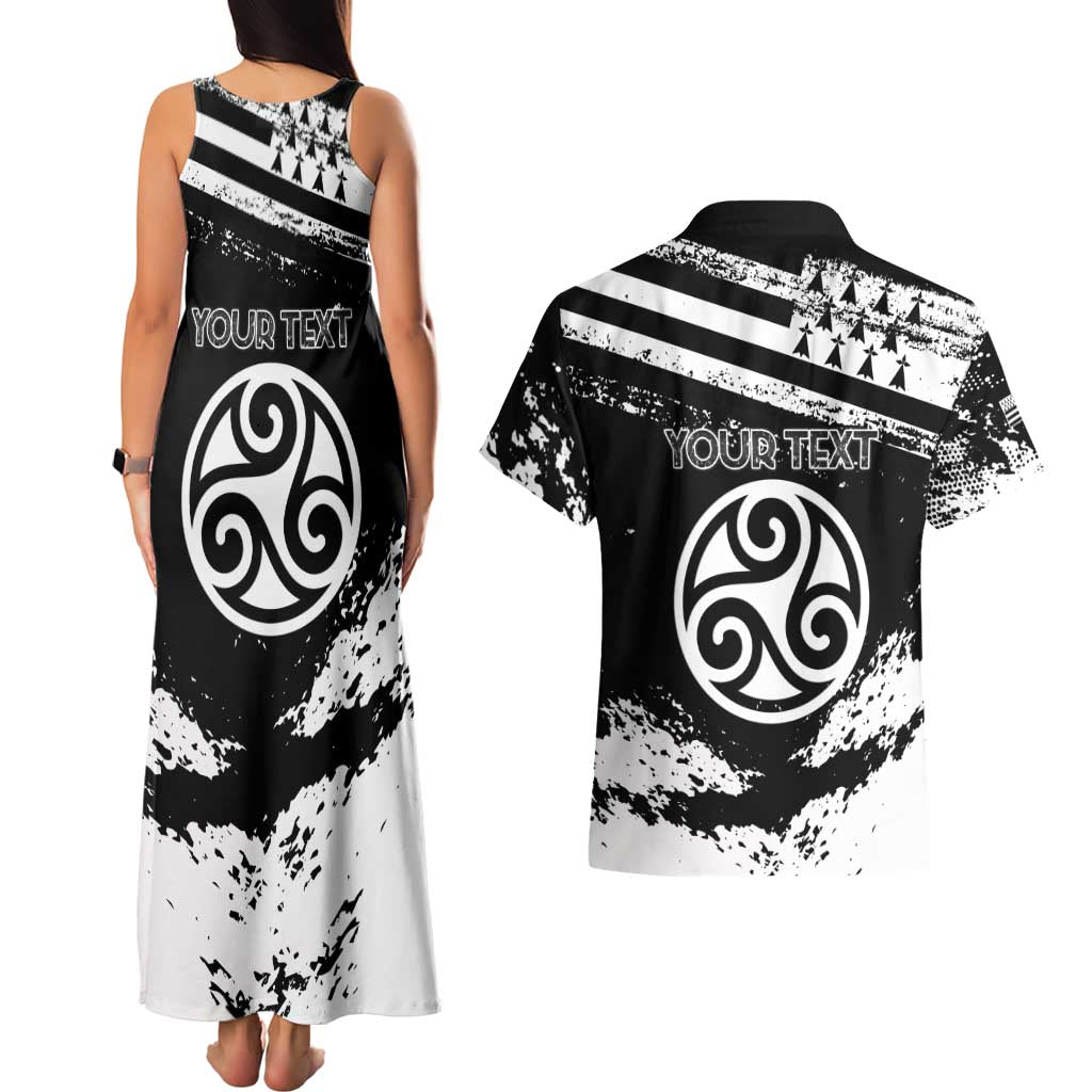 Personalized Brittany Couples Matching Tank Maxi Dress and Hawaiian Shirt Coat Of Arms With Triskelion - Grunge Style - Wonder Print Shop