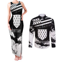 Personalized Brittany Couples Matching Tank Maxi Dress and Long Sleeve Button Shirt Coat Of Arms With Triskelion - Grunge Style - Wonder Print Shop