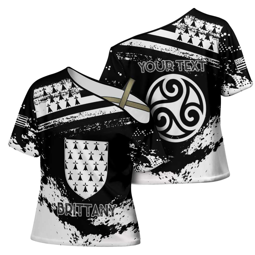 Personalized Brittany Cross Shoulder Shirt Coat Of Arms With Triskelion - Grunge Style - Wonder Print Shop