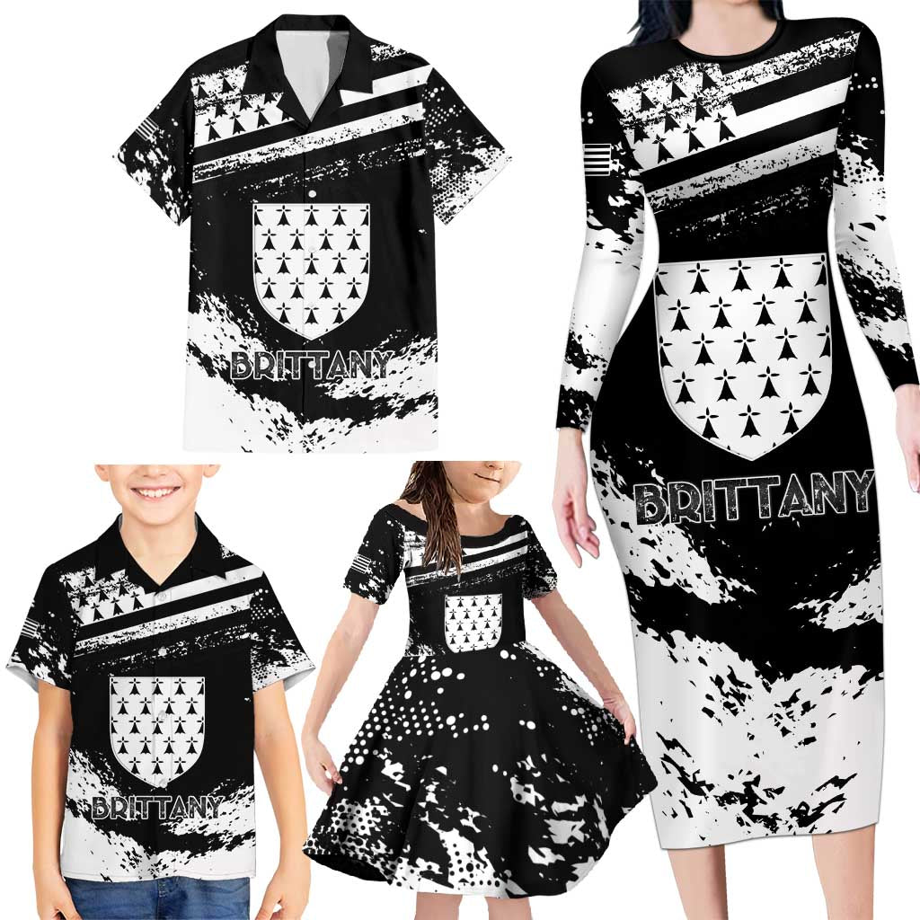 Personalized Brittany Family Matching Long Sleeve Bodycon Dress and Hawaiian Shirt Coat Of Arms With Triskelion - Grunge Style - Wonder Print Shop