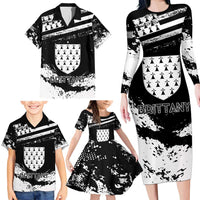 Personalized Brittany Family Matching Long Sleeve Bodycon Dress and Hawaiian Shirt Coat Of Arms With Triskelion - Grunge Style - Wonder Print Shop