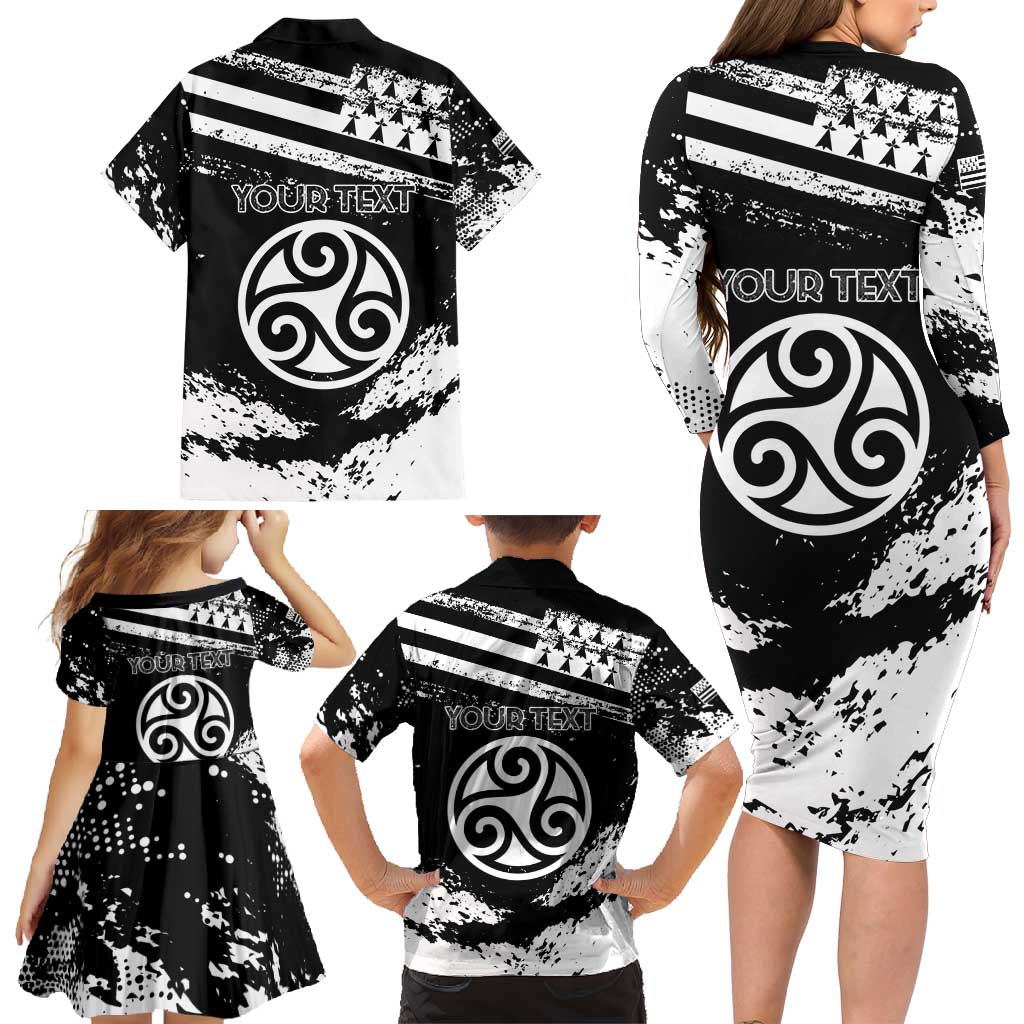 Personalized Brittany Family Matching Long Sleeve Bodycon Dress and Hawaiian Shirt Coat Of Arms With Triskelion - Grunge Style - Wonder Print Shop