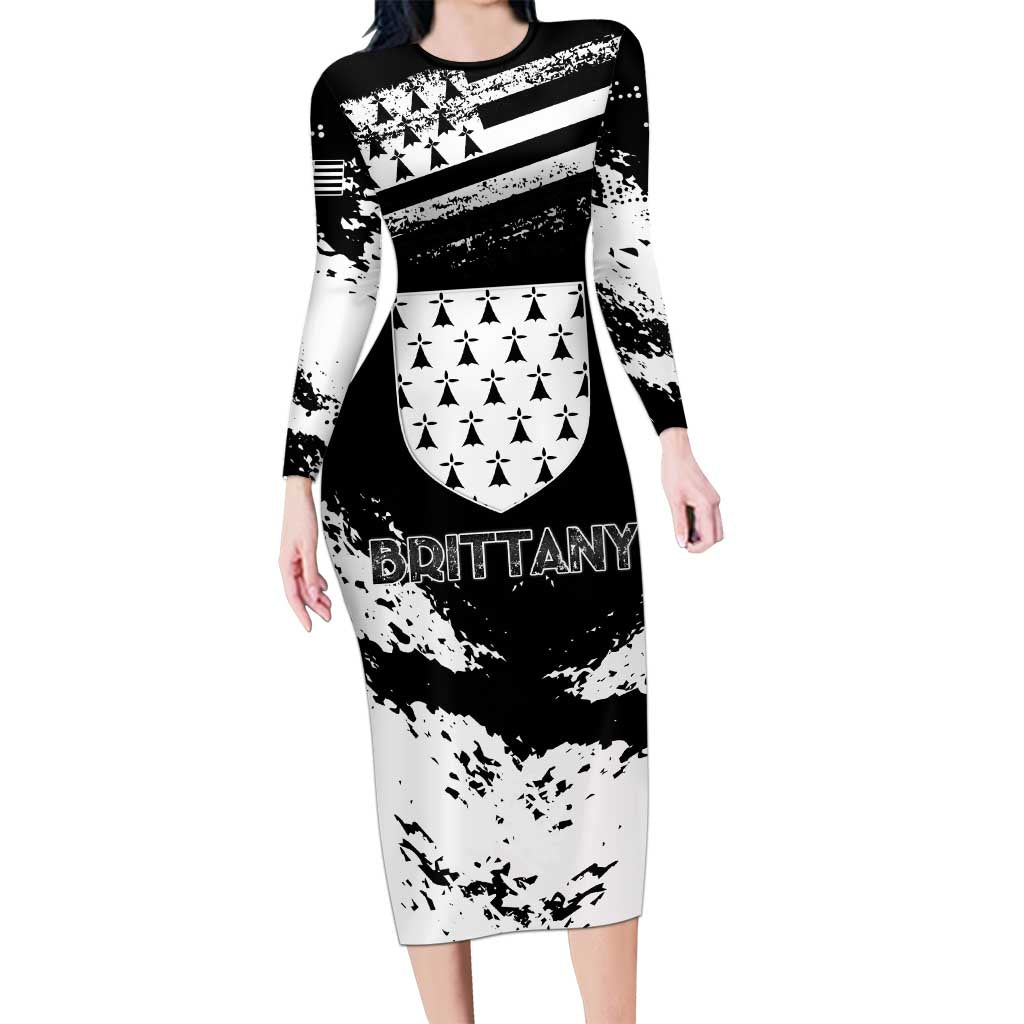 Personalized Brittany Family Matching Long Sleeve Bodycon Dress and Hawaiian Shirt Coat Of Arms With Triskelion - Grunge Style - Wonder Print Shop