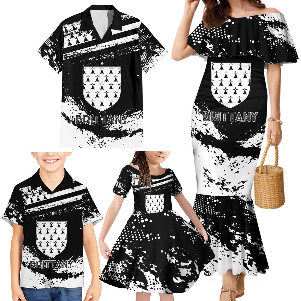 Personalized Brittany Family Matching Mermaid Dress and Hawaiian Shirt Coat Of Arms With Triskelion - Grunge Style - Wonder Print Shop