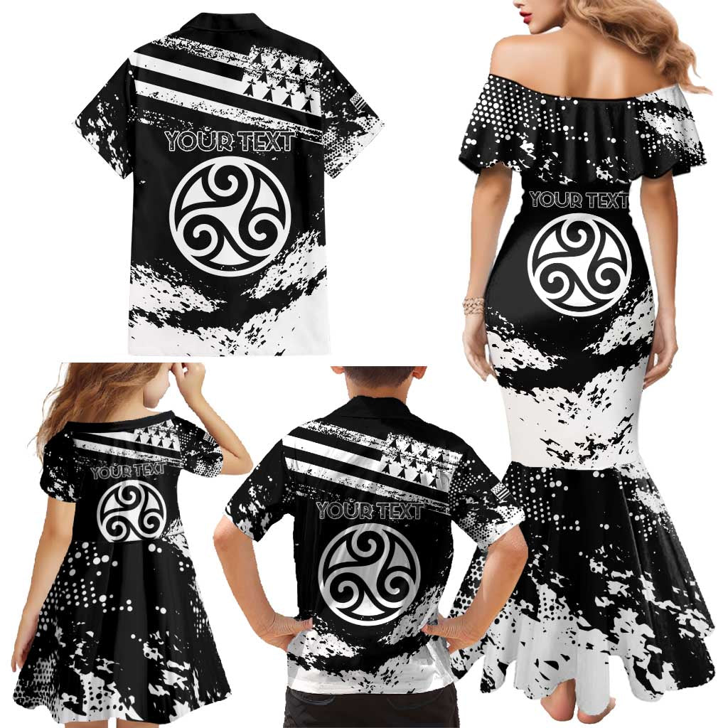 Personalized Brittany Family Matching Mermaid Dress and Hawaiian Shirt Coat Of Arms With Triskelion - Grunge Style - Wonder Print Shop