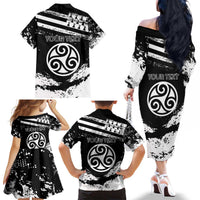 Personalized Brittany Family Matching Off The Shoulder Long Sleeve Dress and Hawaiian Shirt Coat Of Arms With Triskelion - Grunge Style - Wonder Print Shop