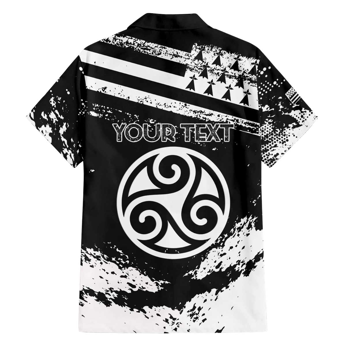 Personalized Brittany Family Matching Off The Shoulder Long Sleeve Dress and Hawaiian Shirt Coat Of Arms With Triskelion - Grunge Style - Wonder Print Shop