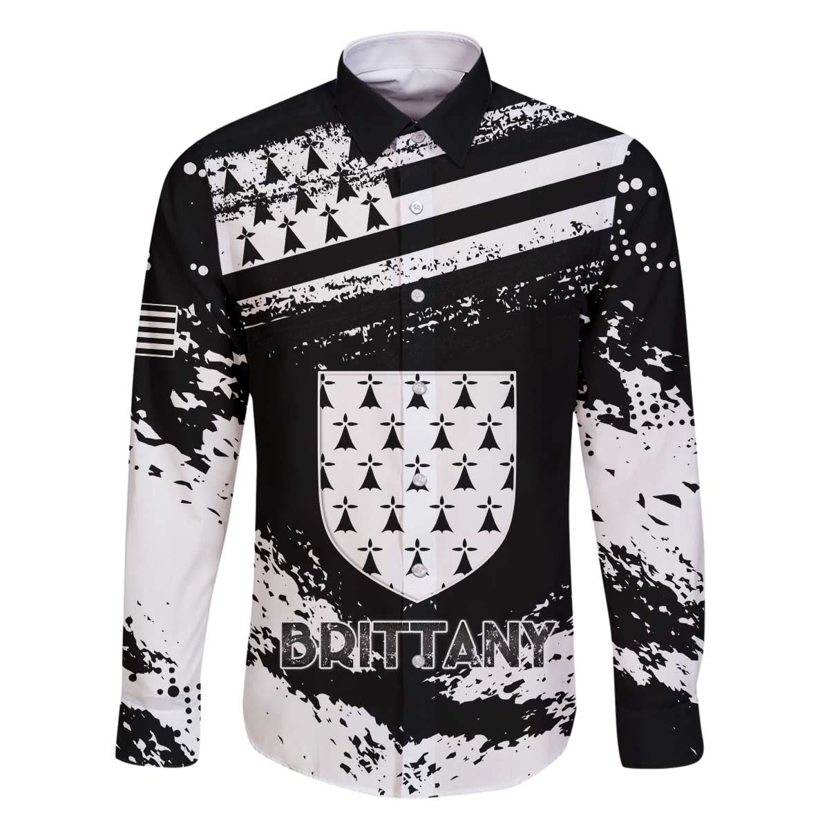 Personalized Brittany Family Matching Off The Shoulder Long Sleeve Dress and Hawaiian Shirt Coat Of Arms With Triskelion - Grunge Style - Wonder Print Shop
