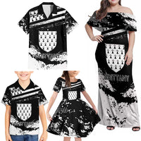 Personalized Brittany Family Matching Off Shoulder Maxi Dress and Hawaiian Shirt Coat Of Arms With Triskelion - Grunge Style - Wonder Print Shop