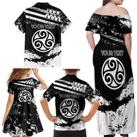 Personalized Brittany Family Matching Off Shoulder Maxi Dress and Hawaiian Shirt Coat Of Arms With Triskelion - Grunge Style - Wonder Print Shop