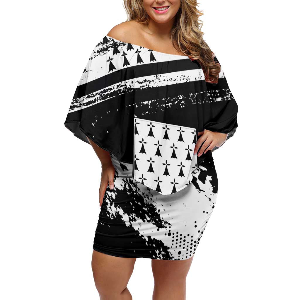 Personalized Brittany Family Matching Off Shoulder Short Dress and Hawaiian Shirt Coat Of Arms With Triskelion - Grunge Style - Wonder Print Shop