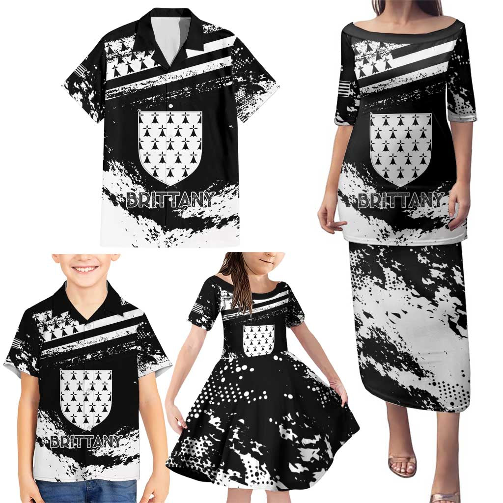 Personalized Brittany Family Matching Puletasi and Hawaiian Shirt Coat Of Arms With Triskelion - Grunge Style - Wonder Print Shop