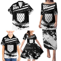 Personalized Brittany Family Matching Puletasi and Hawaiian Shirt Coat Of Arms With Triskelion - Grunge Style - Wonder Print Shop