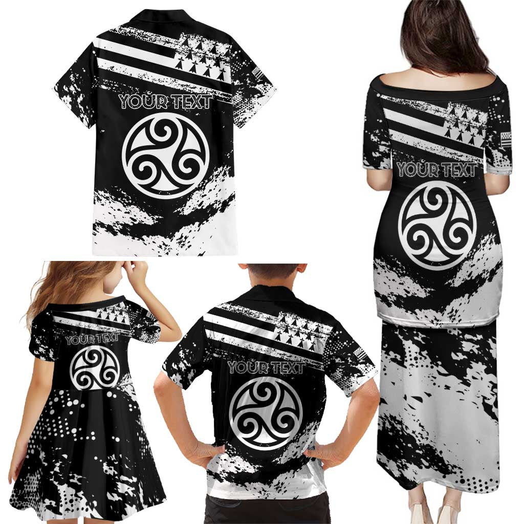 Personalized Brittany Family Matching Puletasi and Hawaiian Shirt Coat Of Arms With Triskelion - Grunge Style - Wonder Print Shop