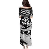 Personalized Brittany Family Matching Puletasi and Hawaiian Shirt Coat Of Arms With Triskelion - Grunge Style - Wonder Print Shop
