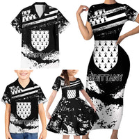 Personalized Brittany Family Matching Short Sleeve Bodycon Dress and Hawaiian Shirt Coat Of Arms With Triskelion - Grunge Style - Wonder Print Shop