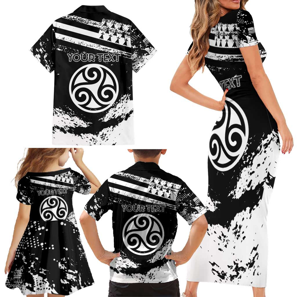 Personalized Brittany Family Matching Short Sleeve Bodycon Dress and Hawaiian Shirt Coat Of Arms With Triskelion - Grunge Style - Wonder Print Shop