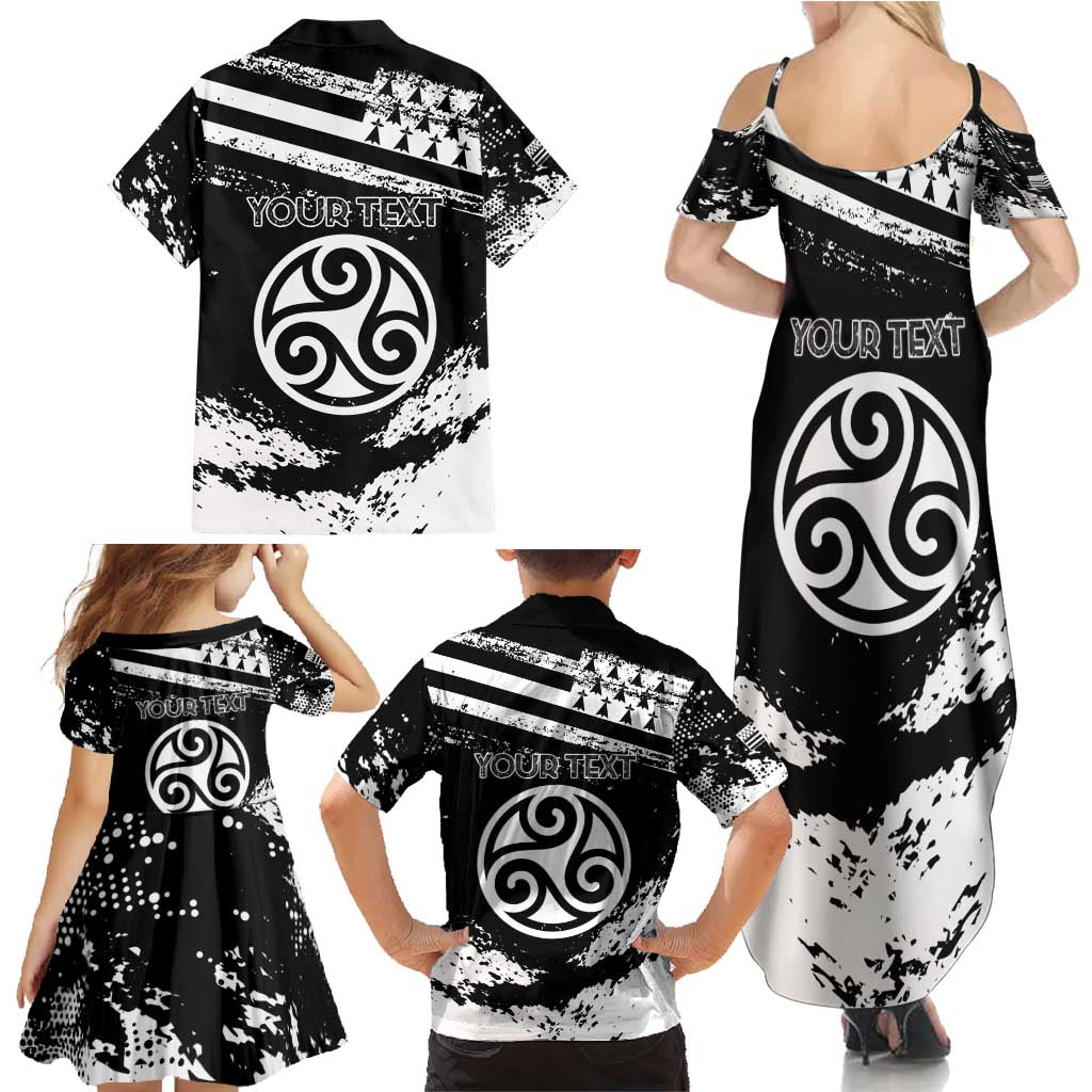 Personalized Brittany Family Matching Summer Maxi Dress and Hawaiian Shirt Coat Of Arms With Triskelion - Grunge Style - Wonder Print Shop