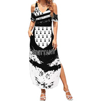 Personalized Brittany Family Matching Summer Maxi Dress and Hawaiian Shirt Coat Of Arms With Triskelion - Grunge Style - Wonder Print Shop