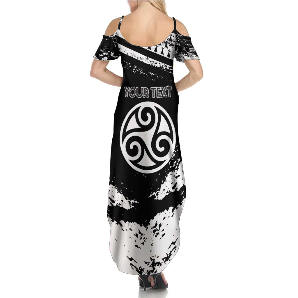 Personalized Brittany Family Matching Summer Maxi Dress and Hawaiian Shirt Coat Of Arms With Triskelion - Grunge Style - Wonder Print Shop