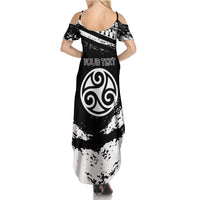 Personalized Brittany Family Matching Summer Maxi Dress and Hawaiian Shirt Coat Of Arms With Triskelion - Grunge Style - Wonder Print Shop