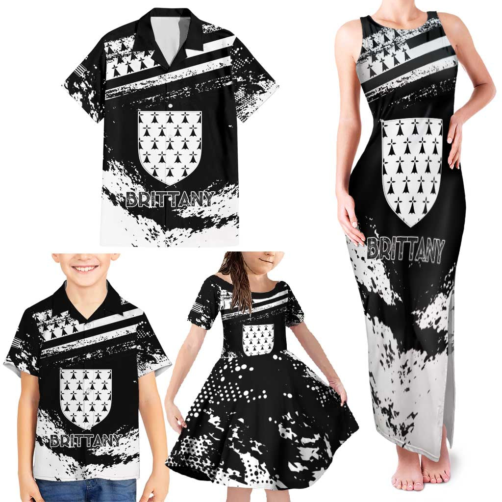 Personalized Brittany Family Matching Tank Maxi Dress and Hawaiian Shirt Coat Of Arms With Triskelion - Grunge Style - Wonder Print Shop