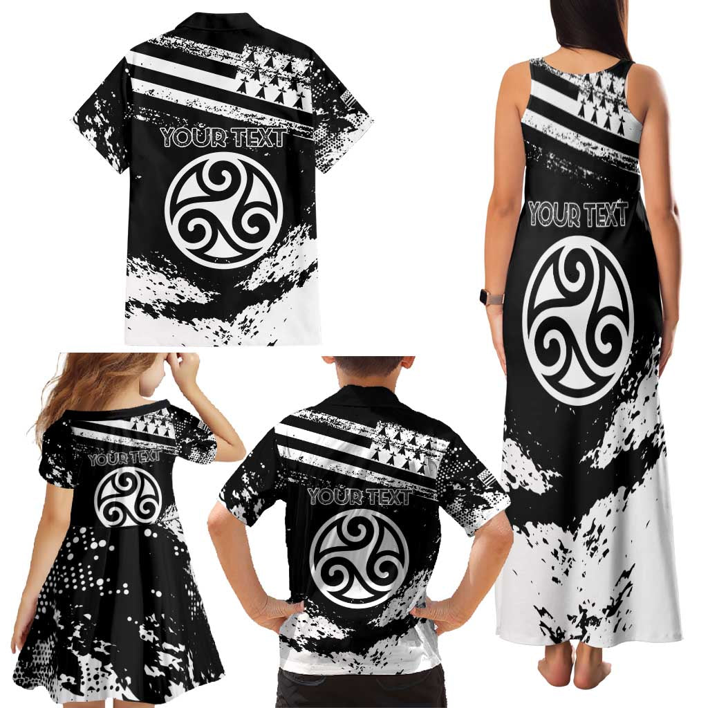 Personalized Brittany Family Matching Tank Maxi Dress and Hawaiian Shirt Coat Of Arms With Triskelion - Grunge Style - Wonder Print Shop