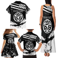 Personalized Brittany Family Matching Tank Maxi Dress and Hawaiian Shirt Coat Of Arms With Triskelion - Grunge Style - Wonder Print Shop