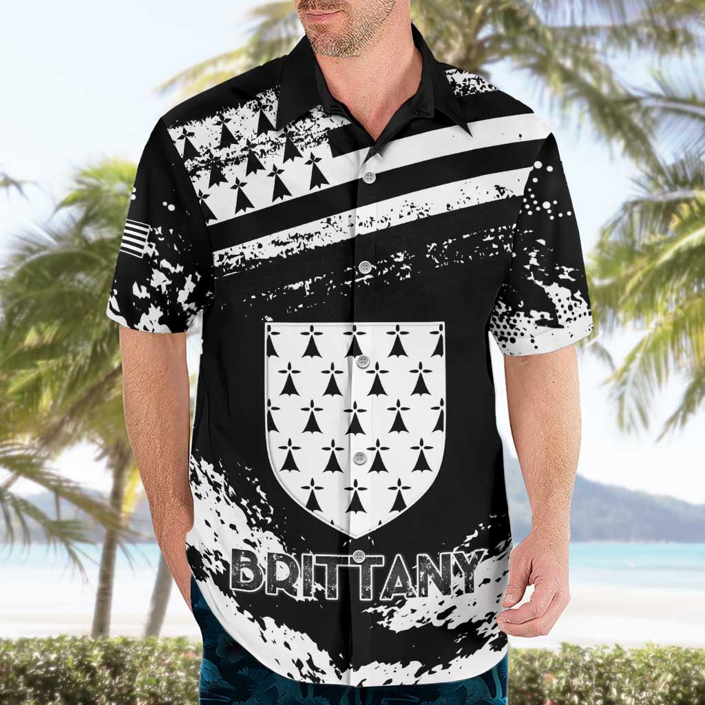 Personalized Brittany Hawaiian Shirt Coat Of Arms With Triskelion - Grunge Style - Wonder Print Shop
