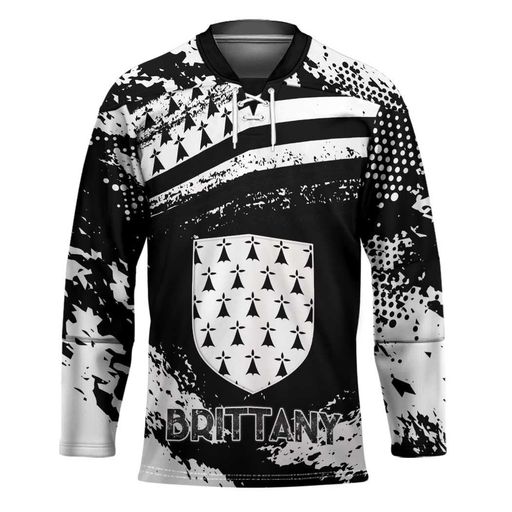 Personalized Brittany Hockey Jersey Coat Of Arms With Triskelion - Grunge Style - Wonder Print Shop