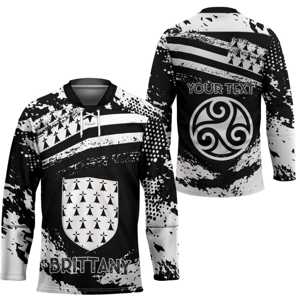 Personalized Brittany Hockey Jersey Coat Of Arms With Triskelion - Grunge Style - Wonder Print Shop