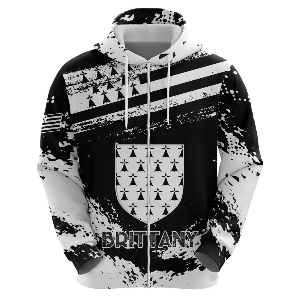 Personalized Brittany Hoodie Coat Of Arms With Triskelion - Grunge Style - Wonder Print Shop